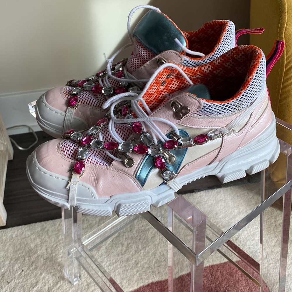 Pink Vince sneaker with bedazzled strap lightly used.